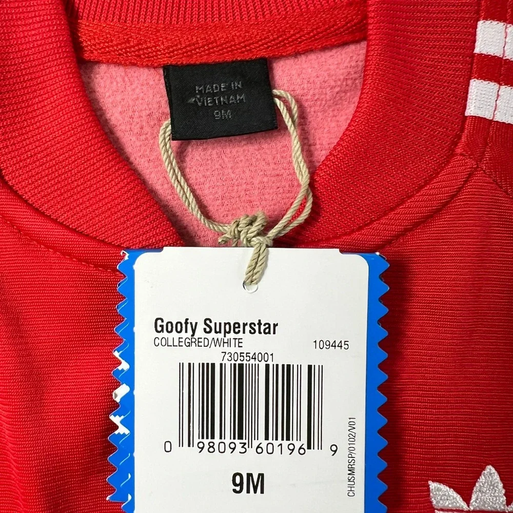 Adidas Track Suit Kids 9M Red Disney Goofy Superstar Jacket Pants Set Vintage